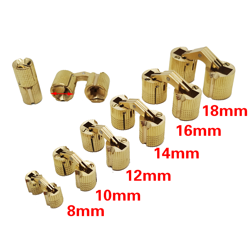 4pcs 10/12mm Brass Hidden Barrel Hinge Invisible Hinge Worktop Concealed S3Q3 