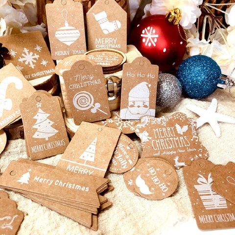 50Pcs Kraft Paper Card Gift Label Tag Xmas Tree Hanging Tag Snowflake Santa Claus Christmas Paper Tags Merry Christmas Tag Decor ► Photo 1/6