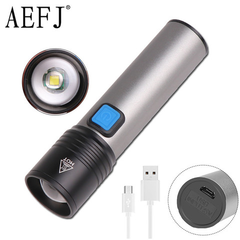 USB Rechargeable T6 LED Flashlight Portable Built-in 1200mAh lithium Battery Waterproof Camping light Zoomable Torch Output ► Photo 1/5
