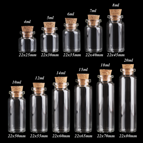 10 pieces 4ml-20ml Glass Bottles with Cork Stopper 5ml 10ml 12ml 15ml Glass Jars for Wedding Gift Wishing Bottles ► Photo 1/6