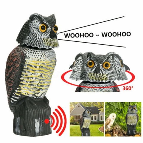 Realistic Bird Scarer Rotating Head Sound Owl Prowler Decoy Protection Repellent Pest Control Scarecrow Garden Yard Move ► Photo 1/5