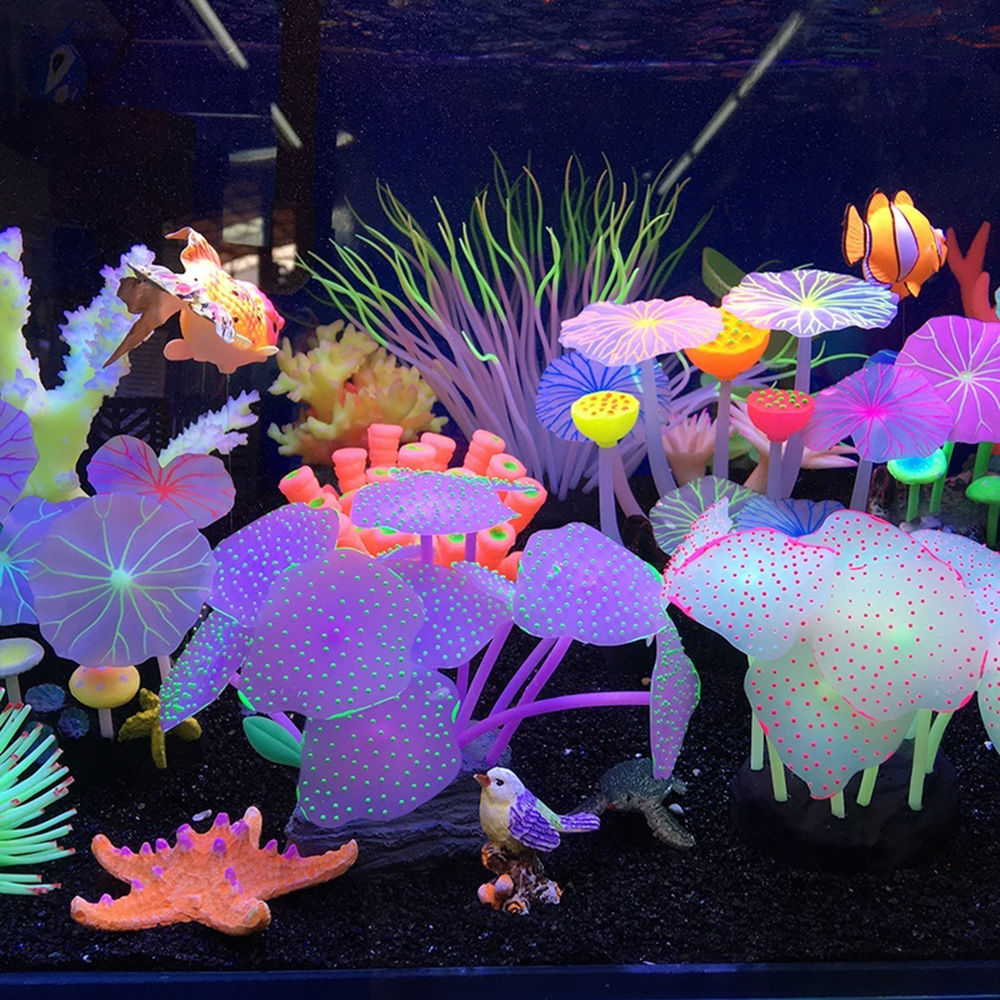 Nice Silicone Aquarium Fish Tank Decor Glowing Effect Coral Plant Ornament US 
