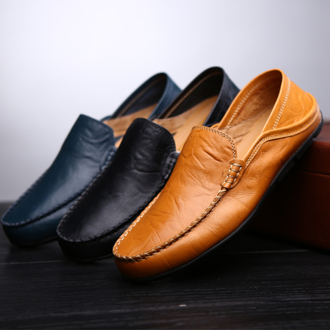 New Fashion Leather Men Shoes Casual Flat Men Shoes Breathable Loafers Men Genuine Leather Moccasins Comfortable Plus Size 38-46 ► Photo 1/1