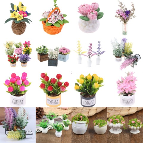 Sale Mini Flower Potted For Green Plant In Pot Simulation Plants 1:12 Dollhouse Miniature Doll House Furniture Home Decoration ► Photo 1/6