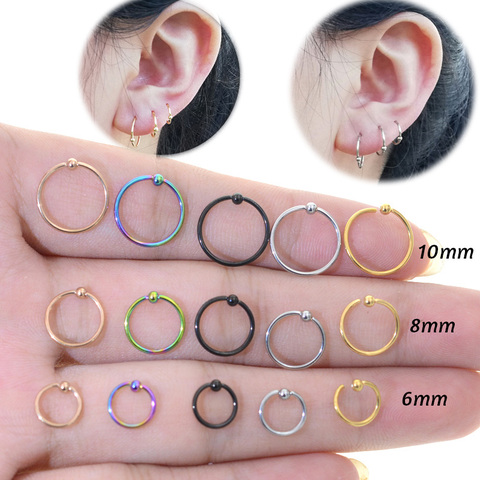 2Pcs Fake Piercing Nose Lip Hoop Rings Earrings Golden Rose Ball body jewelry Steel Fake Nose  Nose Ring Loop Piercing ► Photo 1/5