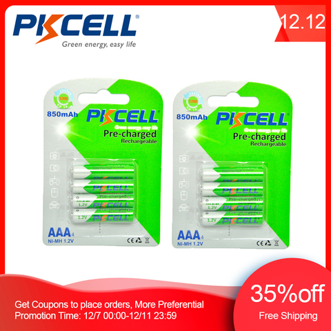 PKCELL 8Pcs/2card  AAA Battery NIMH aaa Low Self-Discharge 3A Rechargeable Ni-MH 850mAh 1.2V Batteries Bateria ► Photo 1/6
