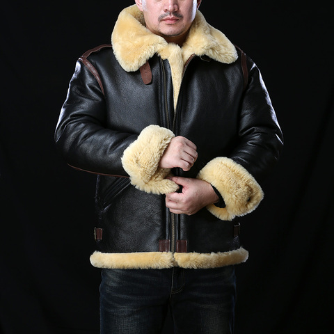 0961 Avfly European Size High Quality Super Warm Genuine Sheep Leather Coat Mens Big B3 Shearling Bomber Military Fur Jacket ► Photo 1/6