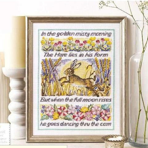 Gold Collection Cute Counted Cross Stitch Kit Golden Misty Morning Farm Hare Rabbit Bunny Dancing Dance ► Photo 1/4