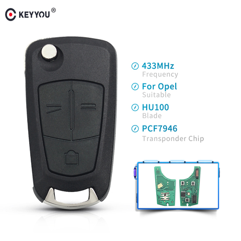 KEYYOU For Vauxhall Opel Vectra C Signum Auto Replacement Key Flip Remote Key Fob 3 Button 433MHz PCF7946 Chip Car Key ► Photo 1/6