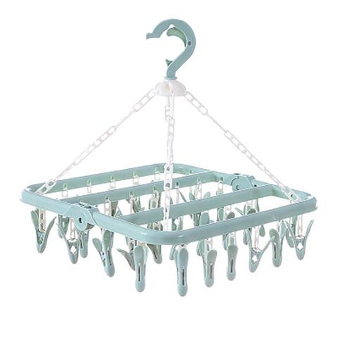 Folding Clothes Hanger Towels Socks Bras Underwear Drying Rack With 32 Clips Plastic Space Saving Closet Organizer Hanger Rack ► Photo 1/6