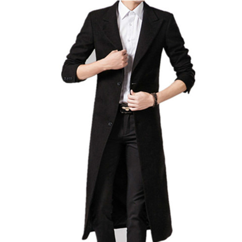 Men Wool Blends Coats Autumn Winter New Solid Color High Quality Men's Long Wool Coats Black Luxurious Wool Blends Coat Male ► Photo 1/6