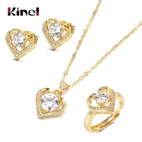 Kinel 18K Gold Zircon Jewelry Set Promise Ring Stud Earring Necklace Sterling Silver Christmas Valentine's Day Gift for Women ► Photo 1/6