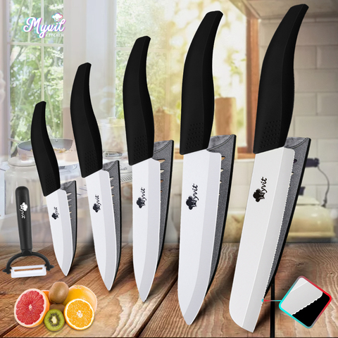Ceramic Knife Set 3 4 5 6 inch Kitchen Chef Knives Serrated Fruit Vegetable Utility Slicing Bread Zirconium White Blade Knife ► Photo 1/6
