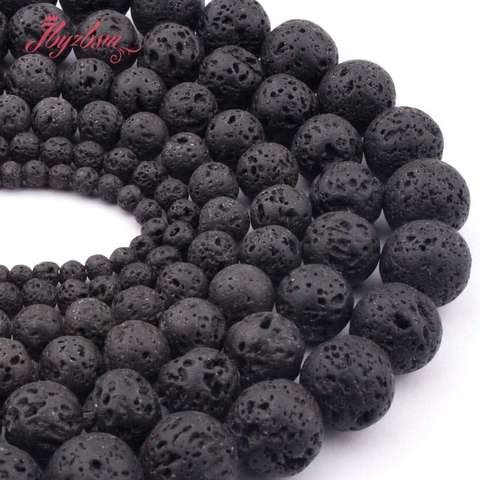 4,6,8,10mm Natural Lava Rock Round Black Loose Beads Natural Stone Beads For DIY Necklace Bracelat Jewelry Making Strand 15