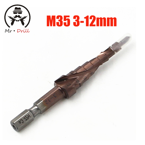 M35 HSS-CO Step Drill Bits 3-12mm Metalworking Spiral Groove 1/4'' Hex Shank Stainless Steel Tapping Cobalt Plating ► Photo 1/3