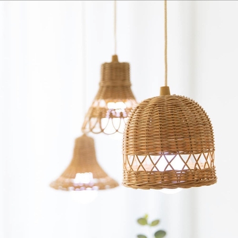 Hand-woven Natural Rattan Lampshade Chandelier Hanging Light Shades for Bedroom Living Room Homestay ► Photo 1/6