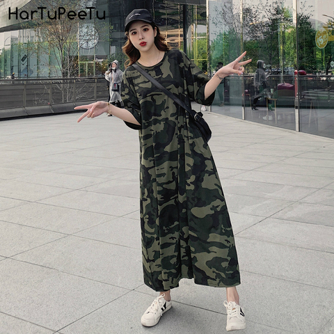 Loose Casual T Shirt Maxi Dress Women Summer 2022 Plus Size Camouflage Dresses with Side Pockets for Home Long Cotton Tees ► Photo 1/6