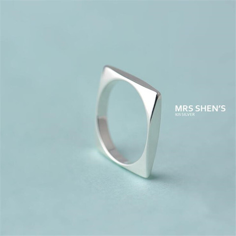 New Simple Popular Inner And Outer Oval Long Fashion Geometric 925 Sterling Silver Jewelry Square Women Opening Rings SR597 ► Photo 1/5