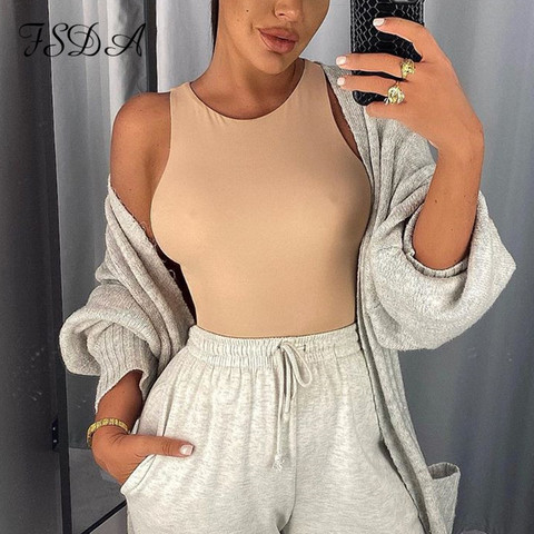 FSDA O Neck Summer Sleeveless Sexy Bodysuit Women 2022 Off Shoulder Body Tops Streetwear Casual White Bodysuits ► Photo 1/6