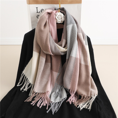 Luxury Plaid Scarf Winter Warm Cashmere Women Long Pashmina Foulard Female Scarves Tassel Shawl Wraps 2022 Design ► Photo 1/6