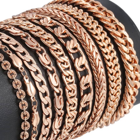 Bracelets for Women Men 585 Rose Gold Curb Snail Link Chain Woman Bracelets Hot Party Jewelry Gifts 18cm-23cm GBB1 ► Photo 1/6