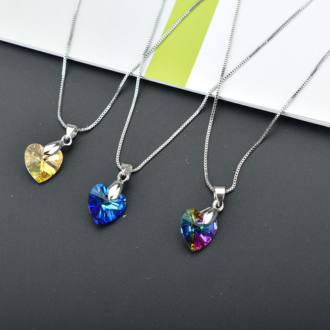 Multicolored Crystal Necklace For Women Geometric Heart Pendants Necklaces Blue Jewelry Wedding Party Gift collares ► Photo 1/6