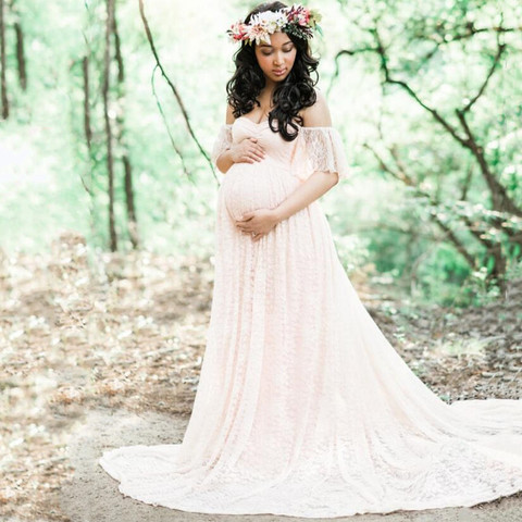 Maternity Photography Props Dress Maxi Gown Lace Pregnancy Fancy Shooting Photo Summer Shoulderless Pregnant Long Dress Clothes ► Photo 1/6