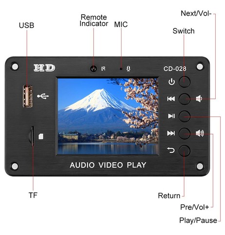 7-24V  Bluetooth Audio Video Decoder LCD Screen DTS Lossless Bluetooth Module mp4/mp5 HD Video APE/WAV Decoding Board ► Photo 1/5