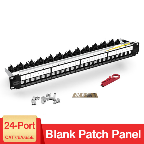 AMPCOM 24-Port Blank Keystone Patch Panel, 1U STP/UTP ,19 inch Rack Wall Mount with Rear Cable Management Panel, RJ45 Ethernet ► Photo 1/6