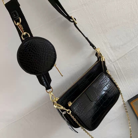 Alligator print women shoulder bag luxury designer wide strap Crossbody bag chain Sling bag pu leather ladies 3 bag set handbag ► Photo 1/6