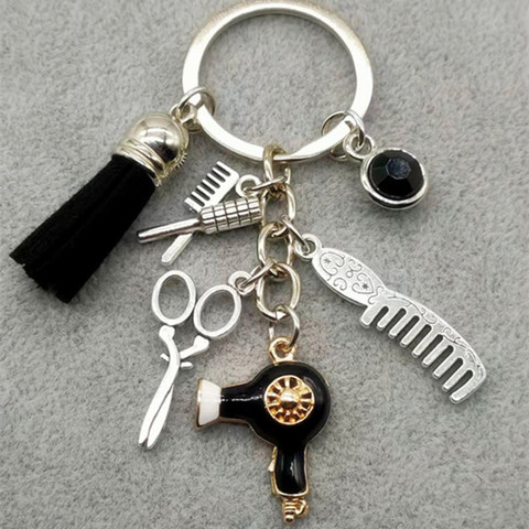 New fashion hairstyle gift charm tassel keychain retro jewelry mini hairdressing scissors hair dryer comb keychain DIY manual ► Photo 1/5