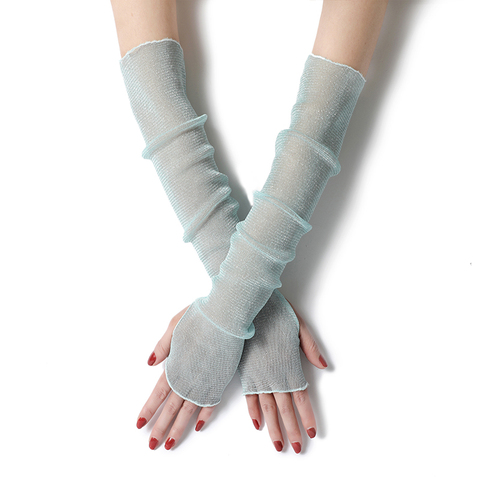 Summer Fashion Lady Gauze Sun Protection Sleeves Gloves Women Thin Long Fingerless Arm Warmers Sunscreen Uv Breathable Mittens ► Photo 1/6