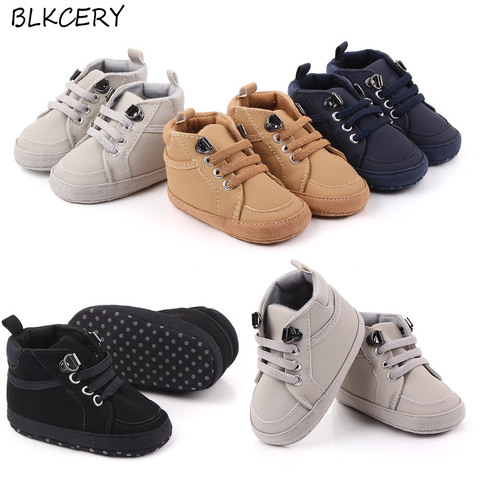 Brand Newborn Baby Boy Shoes Soft Sole Crib Shoes Warm Boots Anti-slip Sneaker Solid PU First Walkers for 1 Year Old 0-18 Months ► Photo 1/6
