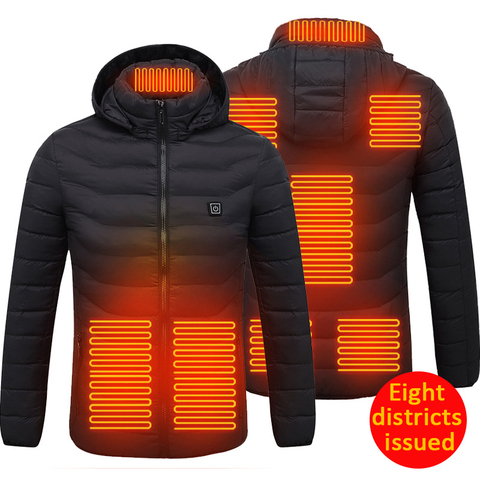 Hot Men Women Electric Heating Vest USB Hooded Heated Coat Jacket Temp