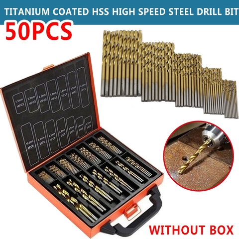 New 50Pcs HSS Titanium Coated High Speed Steel Twist Drill Bit Set Tool 1.0mm/1.5mm/2.0mm/2.5/3.0mm Hand Tools Power Parts Gold ► Photo 1/6