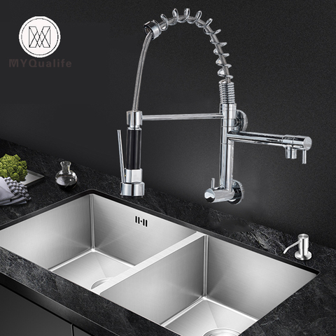 Wall Mount Spring Kitchen Faucet Handheld Spout Cold Water Kitchen Tap Dual Swive Spout In Wall Bathroom Kitchen Washing Faucet ► Photo 1/6