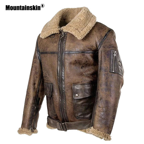 Mountainskin New Men's Motorcycle PU Coat 2022 Winter Mens Leather Jacket Fashion Fur Collar Outerwear Male Brand Clothing SA880 ► Photo 1/5