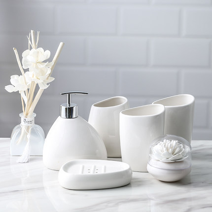 Ceramics Bathroom Accessories Set Soap Dispenser/Toilet Brush/Tumbler/Soap Dish Cotton Swab Aromatherapy Bathroom Products ► Photo 1/6