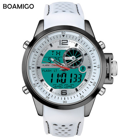 BOAMIGO Luminous Military White Quartz Waterproof Watch Top Brand Luxury Watch Men Sport Watch Rubber Strap Analog Digital Watch ► Photo 1/6