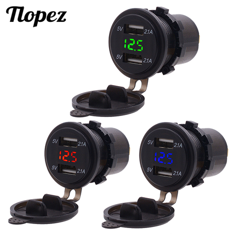 4.2A Dual USB Charger Socket Power Outlet Adapter 12V - 24V LED Voltmeter for Car Boat Marine Motorcycle Mobile Phone Charger D5 ► Photo 1/6