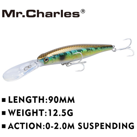 Mr.Charles CMC016 Fishing Lure 90mm/12.5g 0-2.0m suspending Hard Bait Super Minnow Bearking Hot Model Crank Bait 3D Eyes ► Photo 1/6
