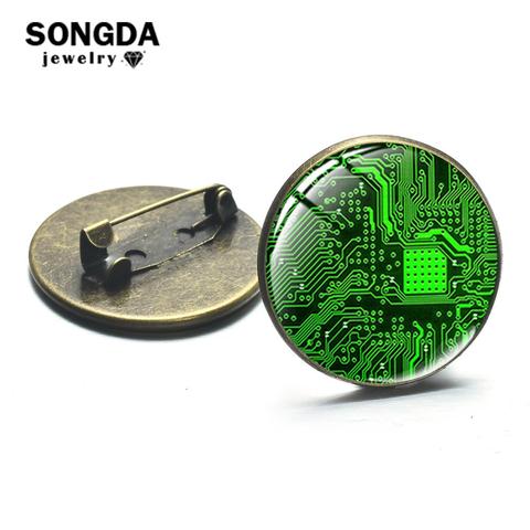 SONGDA Personality Computer Major Brooch Computer Circuit Board Picture Glass Cabochon Metal Pins Button Jackets Backpack Badges ► Photo 1/6