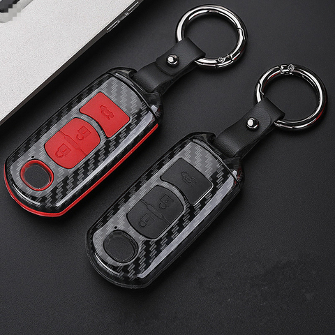 Fashion ABS+Silica gel Carbon fiber Car Remote Key Case Cover For Mazda 2 3 6 Axela Atenza CX-5 CX5 CX-7 CX-9 2014 2015 2016 up ► Photo 1/6