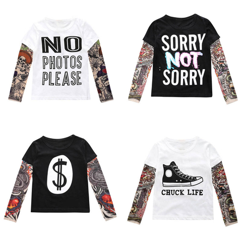 Comfortable Novelty Tattoo Long Sleeve Children T-Shirts Cotton Boy T-Shirt Autumn Kids Girls Tops Round neck T-shirt ► Photo 1/6