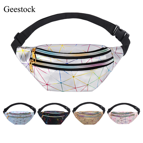 Geestock Holographic Waist Bag for Women Glitter Fanny Pack Waterproof Geometric Belt Bag Fashion Laser Waist Pack Phone Pouch ► Photo 1/6