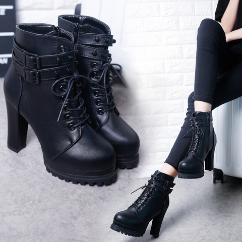Women's Short Boot Lace Up Boots Autumn Shoes Bootee Woman 2022 Booties Ladies Round Toe Luxury Designer Ankle Rubber ► Photo 1/5