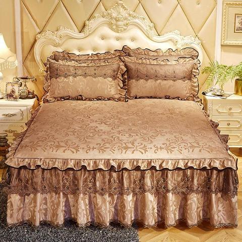 3 Pcs Bed Spreads European Luxury Bed Skirt Thicken Beautiful Cal King Size Bedding Havy Sheets Bedspreads Queen/King Size ► Photo 1/6