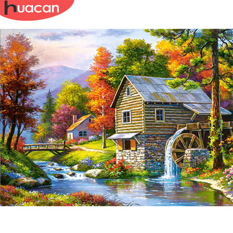 Huacan Diamond Embroidery Landscape Handmade Diamond Painting Village Needlework Mosaic Cross Stitch Home Decor ► Photo 1/6