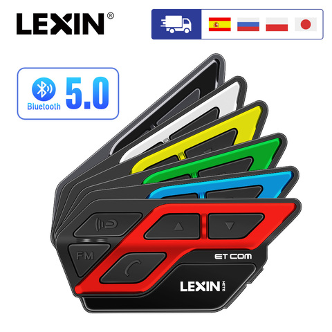 NEW ARRIVAL 1PC LEXIN ET COM Motorcycle Bluetooth v5.0 Intercom with 6 DIY Color, Waterproof Helmet Headsets 1200m for 2 Riders ► Photo 1/6