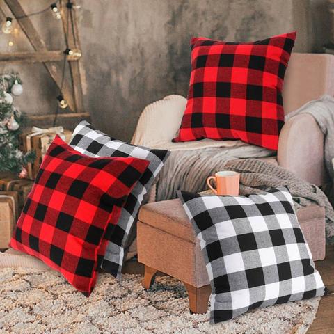 Plaid Pillow Cover Cotton Cushion Cover Black-White Buffalo Checkers Farmhouse Home Decor Cotton Linen Cushion Cover 45x45cm ► Photo 1/6